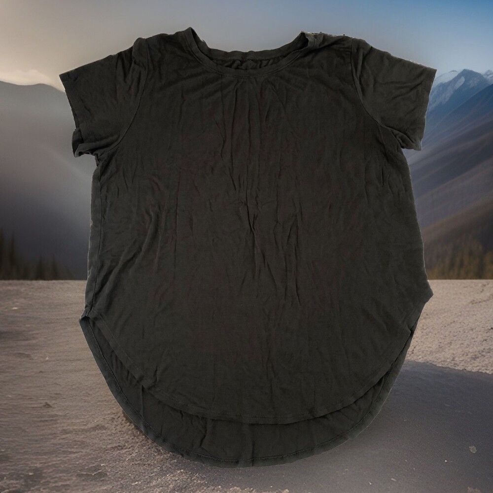 Halogen Grayish Taupe Rayon Stretch Curved High Low Hem Tee Top Large